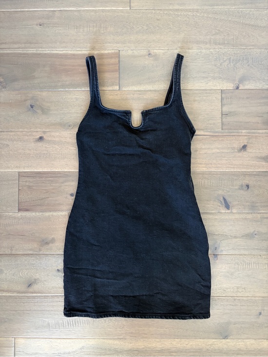 Zara Dresses & Skirts - Zara Black Denim Notch Neck Bodycon Mini Dress Small